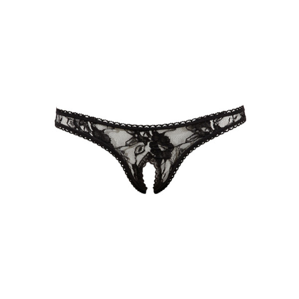 String ouvert à l'entre-jambe en dentelle noire 